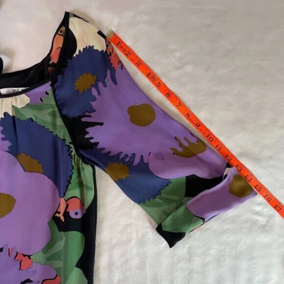 Tibi Silk Floral Tunic Mini Dress Lined 3/4 Sleeves Purple Multi Color Size 8 - Picture 10 of 13